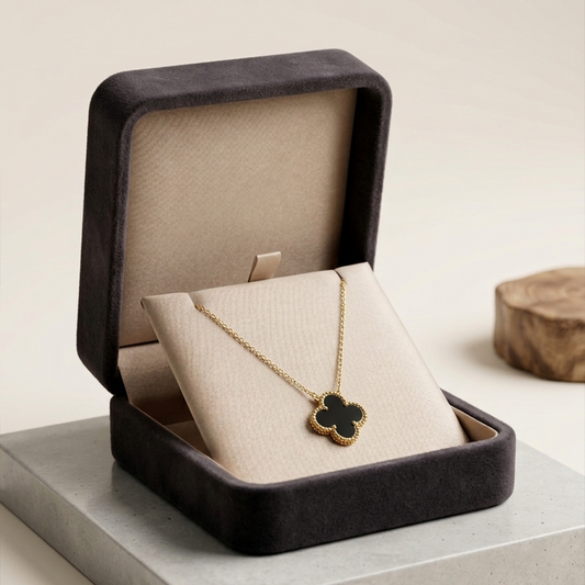 Classic Black & Golden Clover Pendant Necklace – Fashion Jewellery for Women