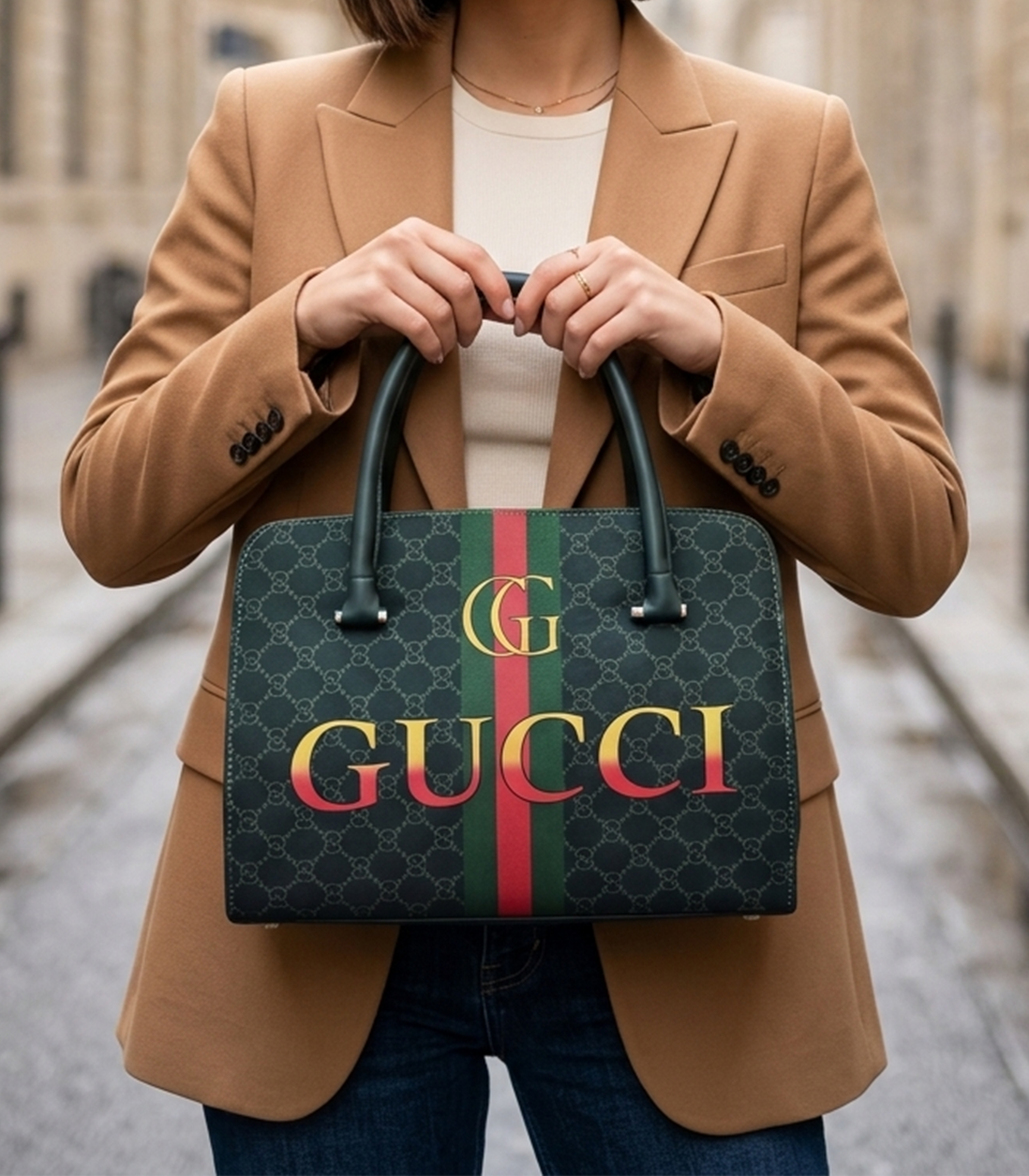 Luxury Gucci Style Monogram Web Stripe Handbag | Women's Designer Shoulder Tote Bag