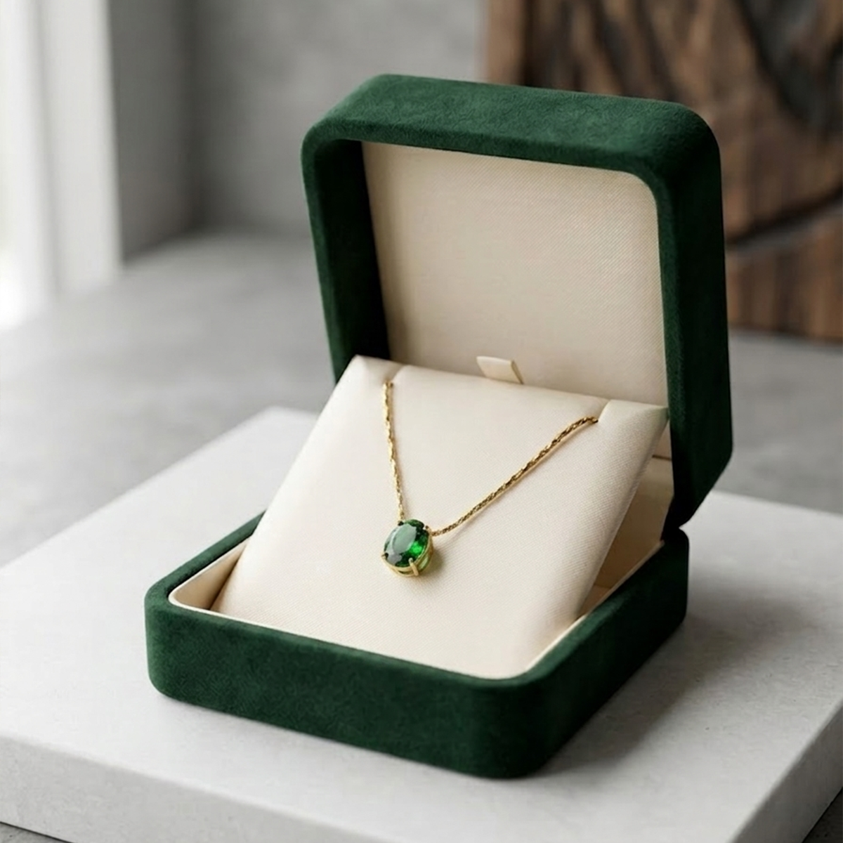 Royal Emerald Green Oval Gemstone Pendant Necklace | Golden Chain Locket for Women & Girls
