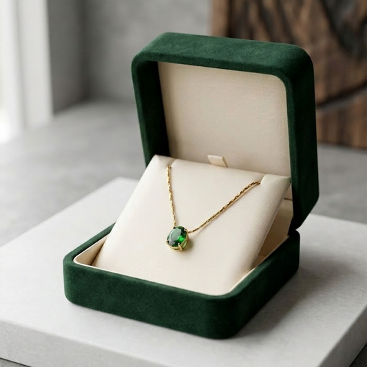 Royal Emerald Green Oval Gemstone Pendant Necklace | Golden Chain Locket for Women & Girls